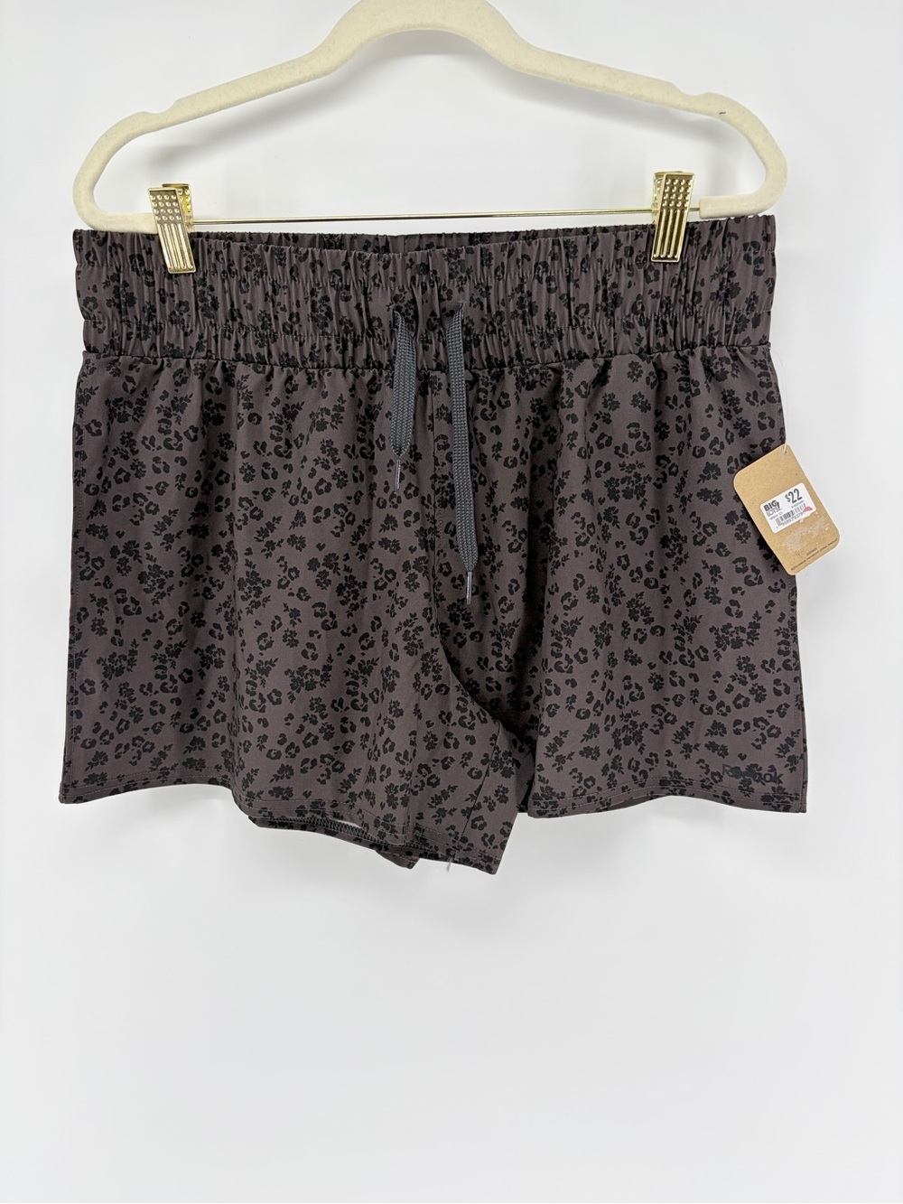 NWT Reebok Dark Gray/ Black Floral Print Elastic Waist Shorts XL
